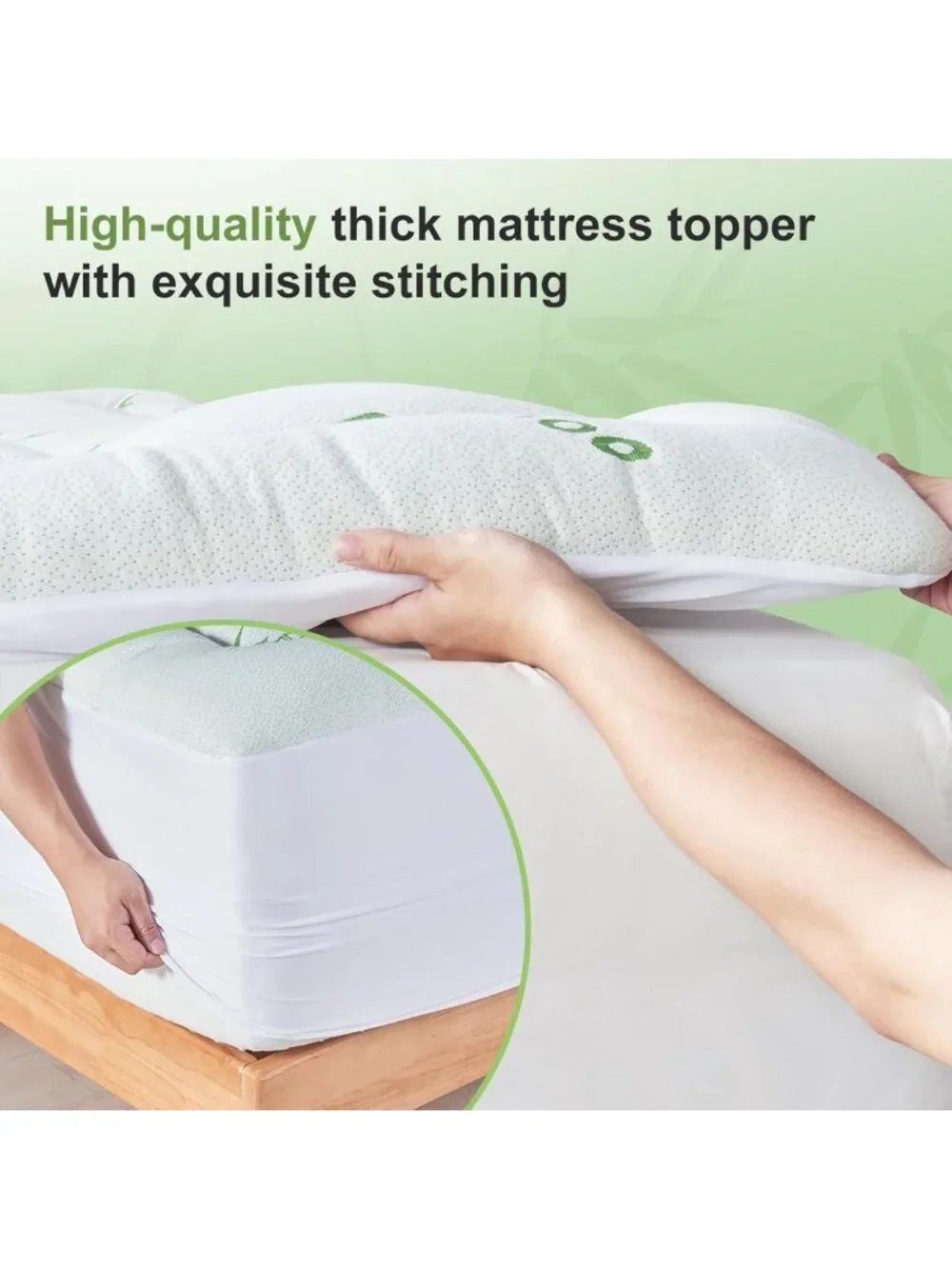 Queen Mattress Topper - Soft Bamboo Pillow Top, Cooling Protector, Deep Pocket